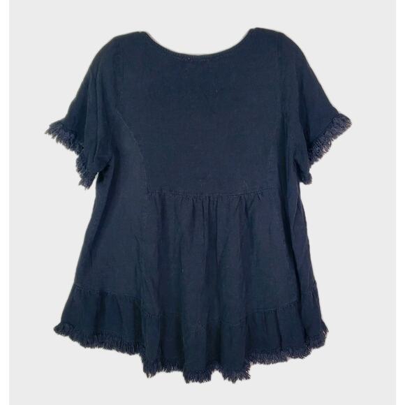 Umgee Babydoll Linen Blend Tunic Peasant Boho Ruffle Short Sleeve Fringed Sz XL - Picture 9 of 11